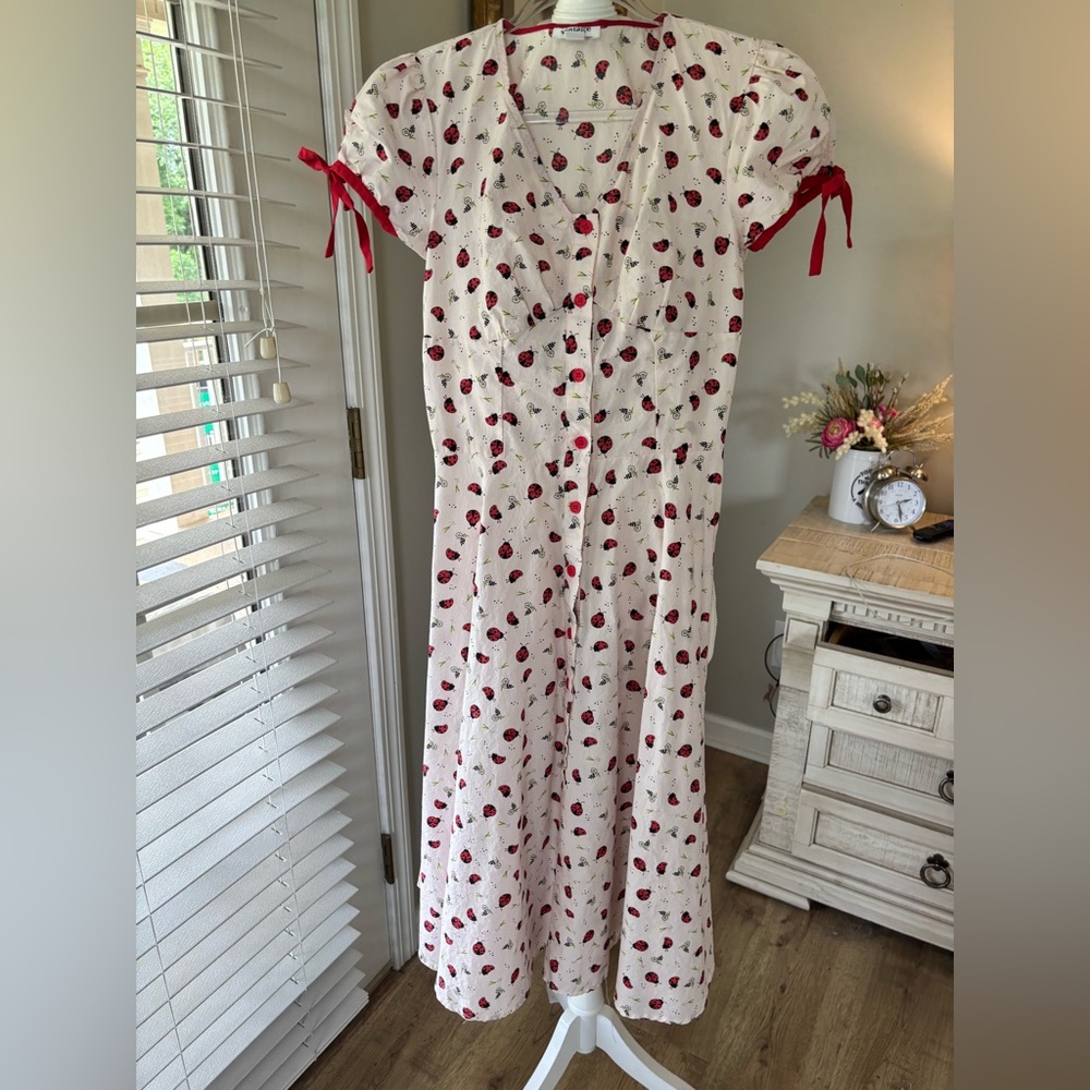 Unique Vintage retro 50s style lady bug dress size 2 or extra small EUC